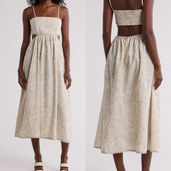NWT Rachel Parcell Cutout Midi Dress‎ in Cream and Khaki - 12 - Picture 1 of 13